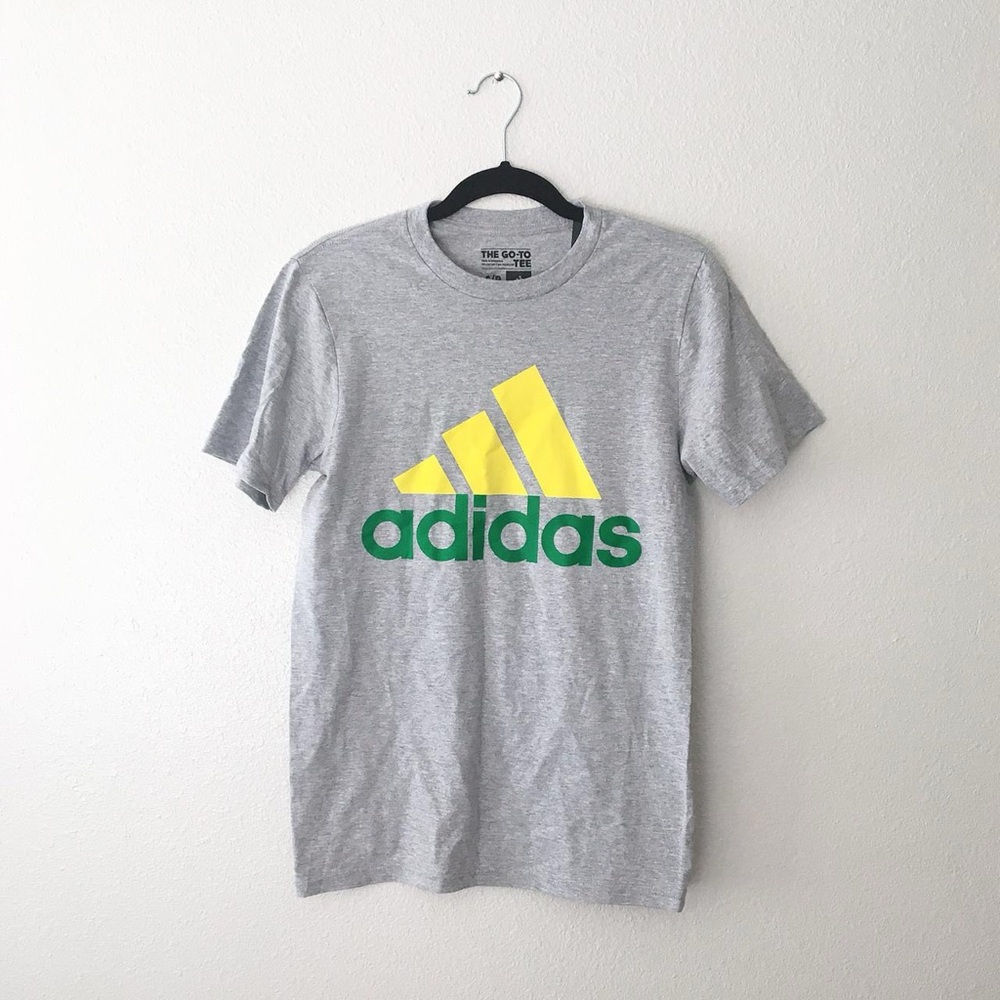 Men’s Adidas Gray T-Shirt with Yellow & Green Logo